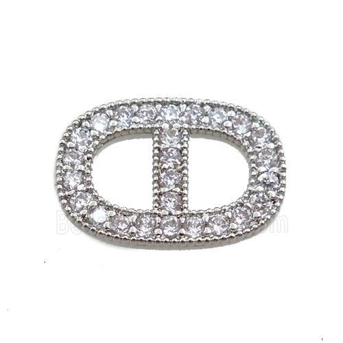 copper oval connector paved zircon, platinum plated