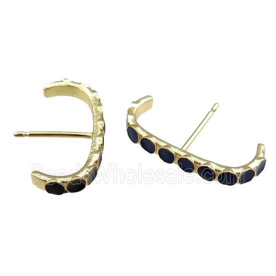 copper Stud Earrings with black enameled, gold plated