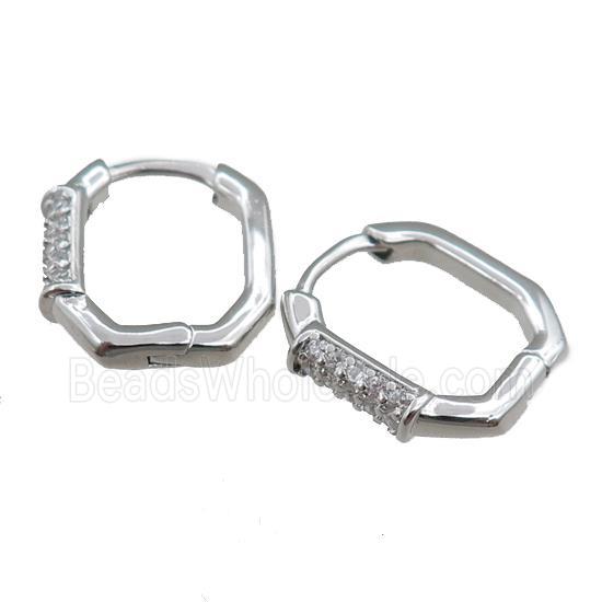 copper Latchback Earrings pave zircon, platinum plated