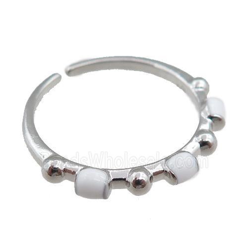 copper Rings with white enameled, adjustable, platinum plated
