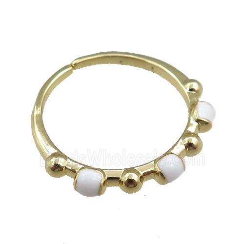 copper Rings with white enameled, adjustable, gold plated