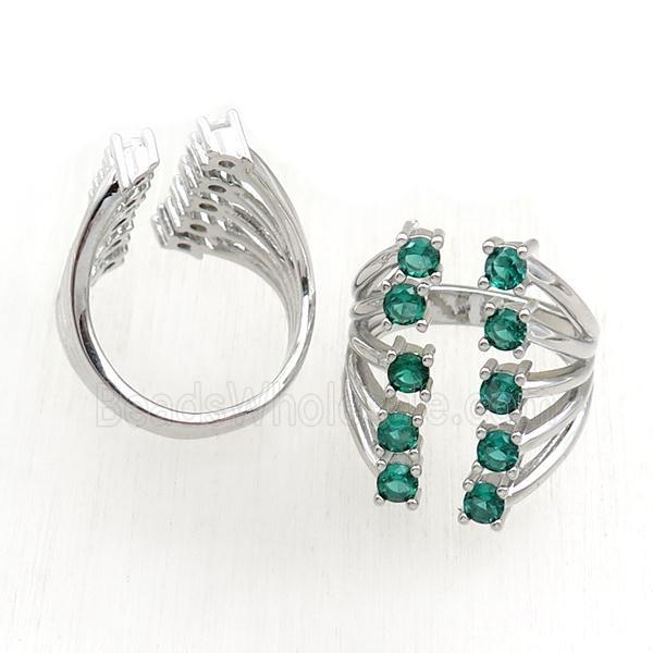 copper Rings pave green zircon, adjustable, platinum plated