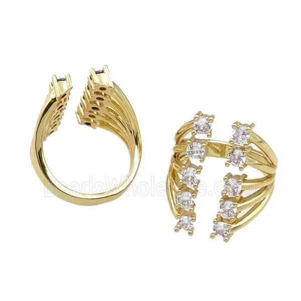 copper Rings pave zircon, adjustable, gold plated