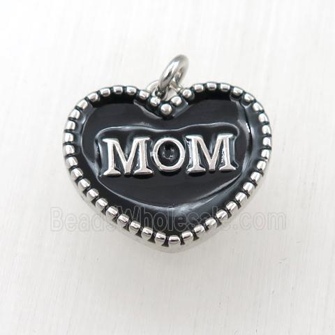 copper heart MON pendant with black enameling, platinum plated