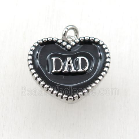 copper heart DAD pendant with black enameling, platinum plated