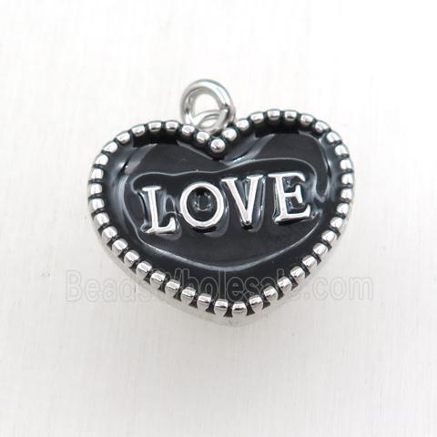 copper heart LOVE pendant with black enameling, platinum plated