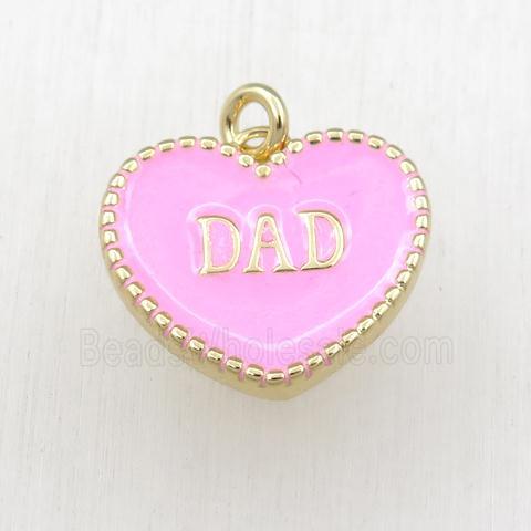 copper heart DAD pendant with pink enameling, gold plated