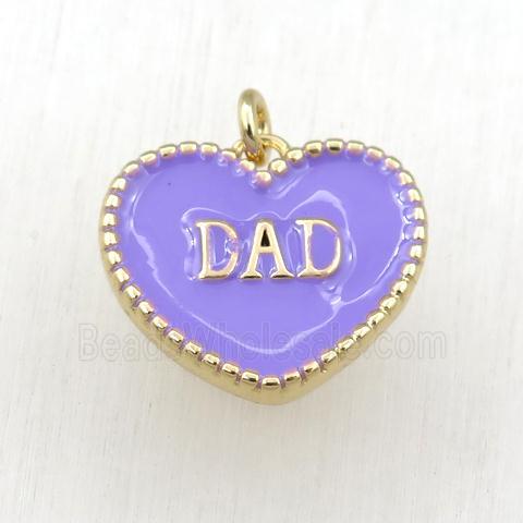 copper heart DAD pendant with lavender enameling, gold plated