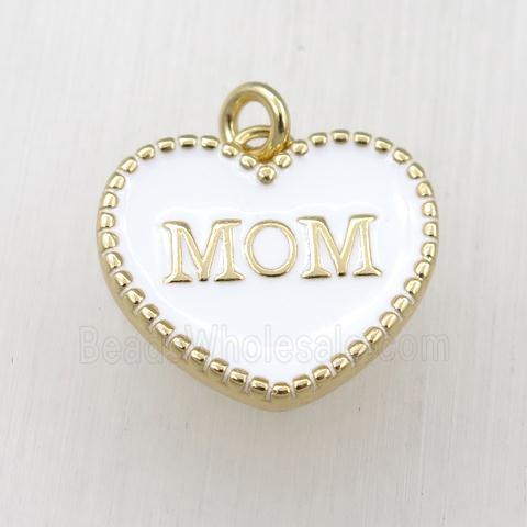 copper heart MOM pendant with white enameling, gold plated