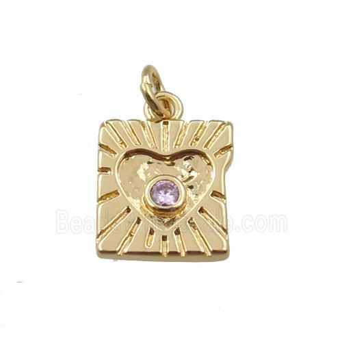copper square pendant pave zircon, gold plated