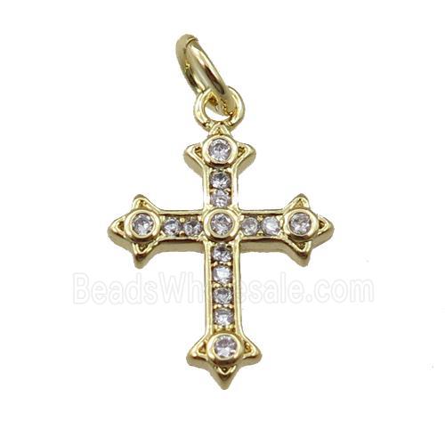 copper cross pendant pave zircon, gold plated