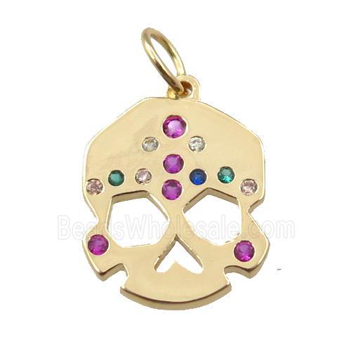 copper skull pendant pave zircon, gold plated