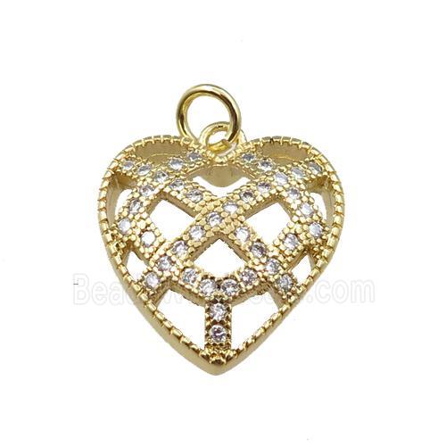 copper heart pendant pave zircon, gold plated