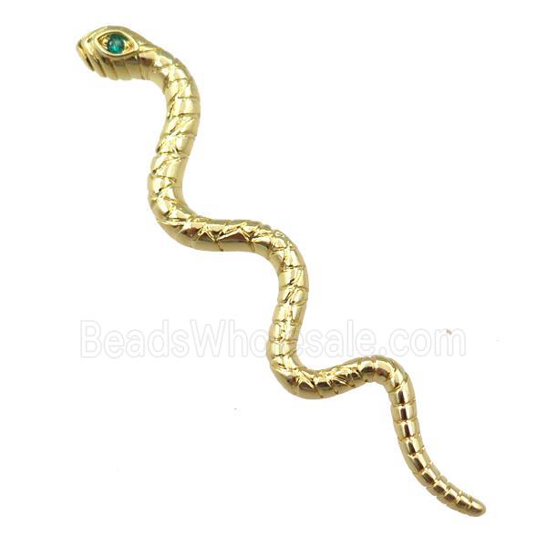 copper snake pendant pave zircon, gold plated