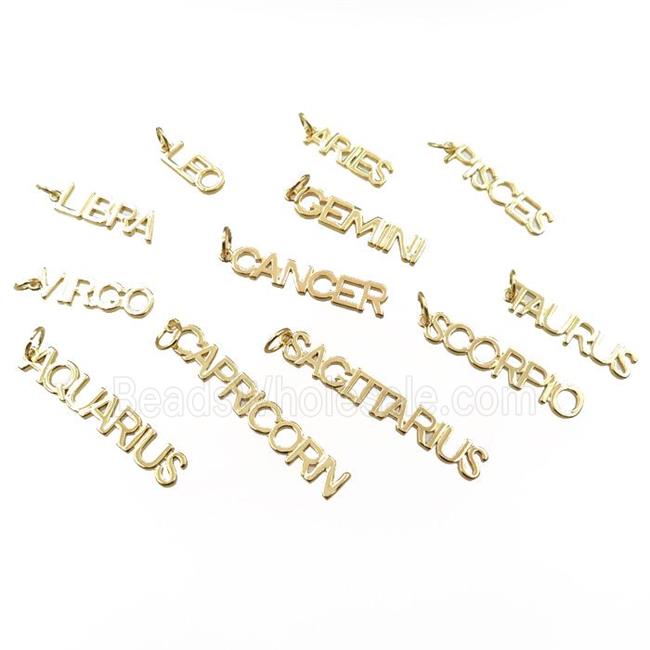 copper zodiac letter pendant, mixed, gold plated