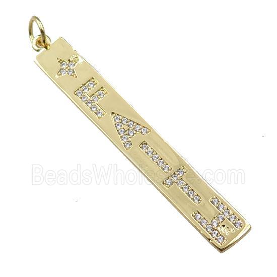 copper letter pendant pave zircon, FAITH, gold plated