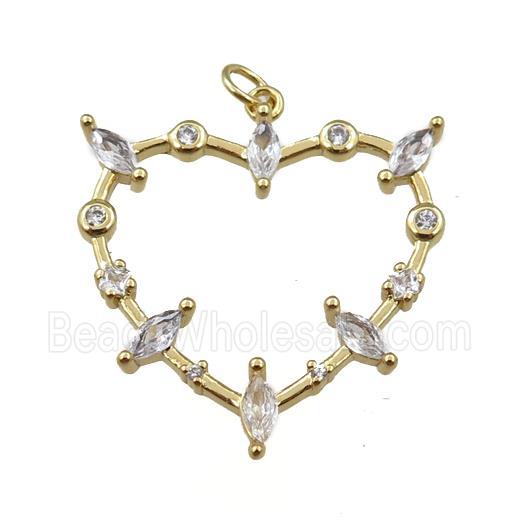 copper heart pendant pave zircon, gold plated