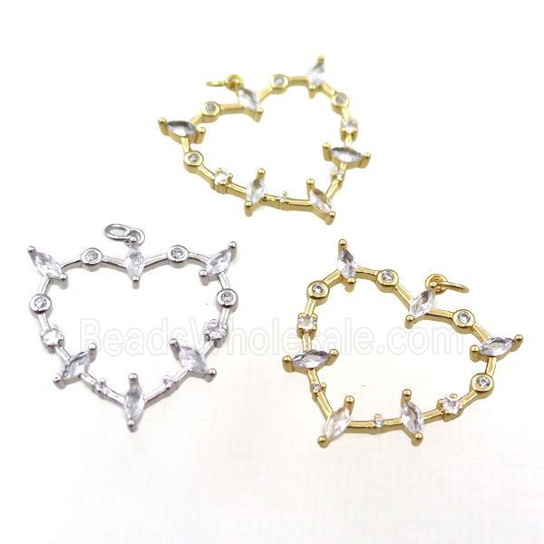 copper heart pendant pave zircon with 2loops, mixed