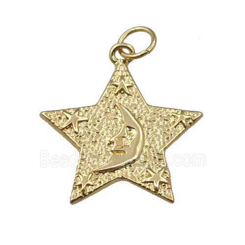copper star pendant pave zircon, moon, gold plated