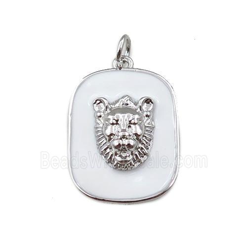 copper rectangle pendant with leopard, enamel, platinum plated
