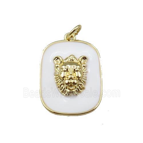 copper rectangle pendant with leopard, white enamel, gold plated