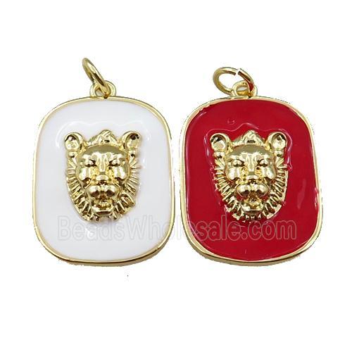 copper rectangle pendant with leo, enamel, mixed, gold plated