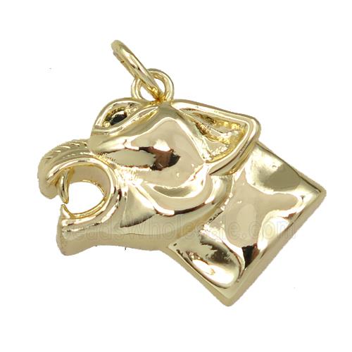 copper leopard head charm pendant, gold plated