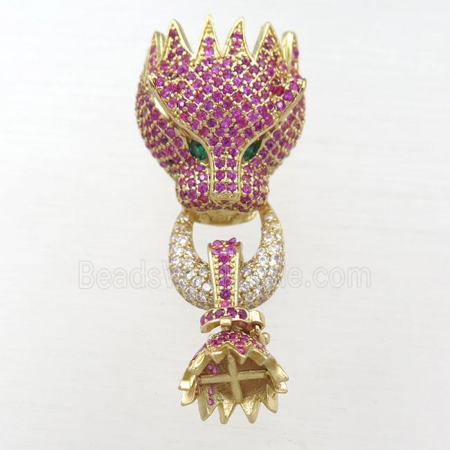 copper clasp pave hotpink zircon, lion, gold plated