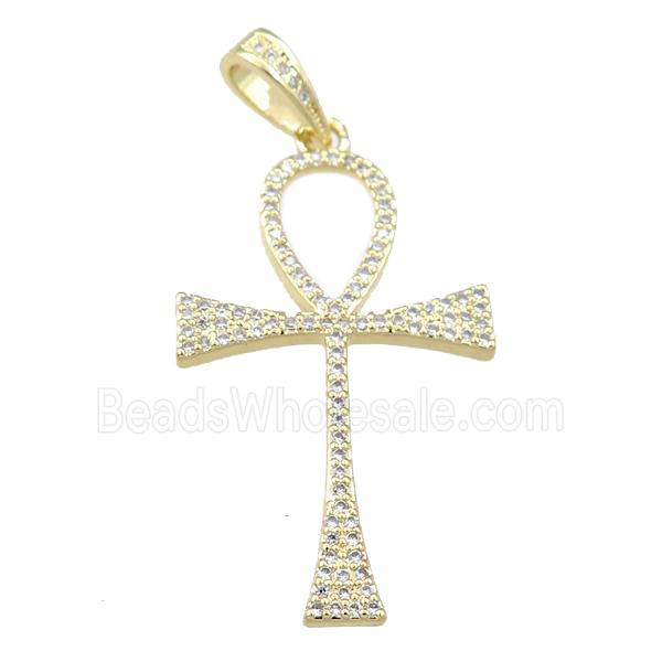 Copper Ankh Cross Pendant Pave Zircon Gold Plated