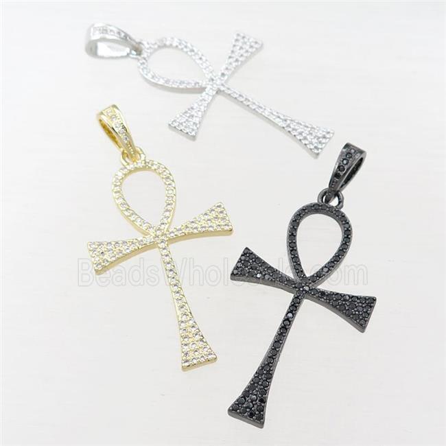 Copper Ankh Cross Pendant Pave Zircon Mixed