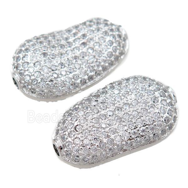 copper peanut beads pave zircon, platinum plated