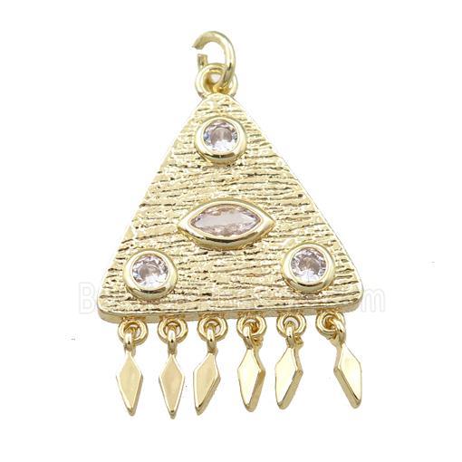copper triangle pave zircon, gold plated