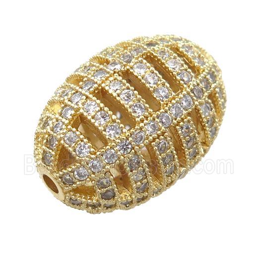 copper barrel beads pave zircon, hollow, gold plated