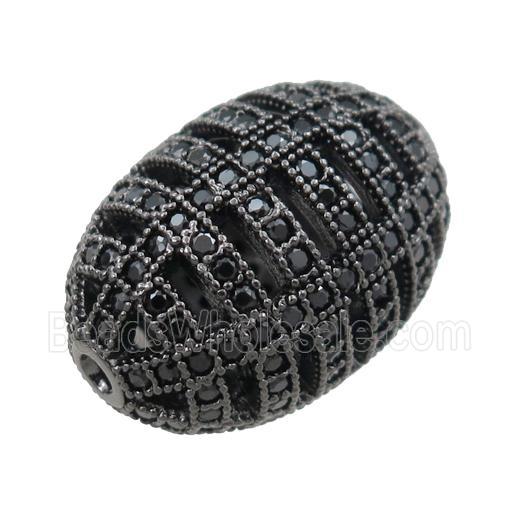 copper barrel beads pave zircon, hollow, black plated