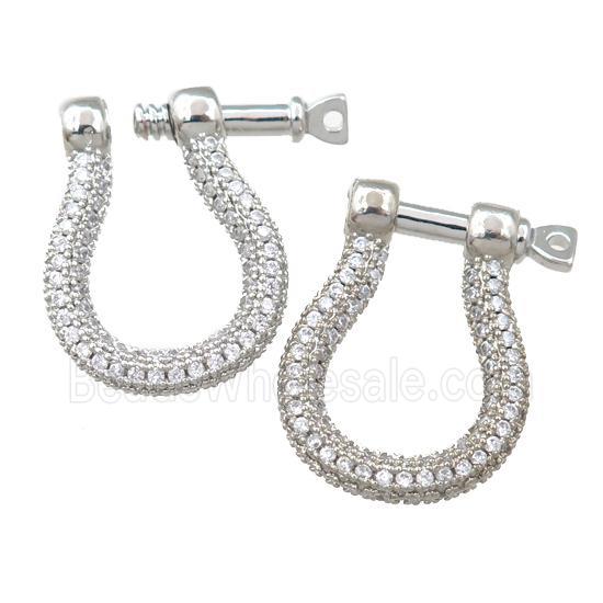copper clasp pave zircon, platinum plated