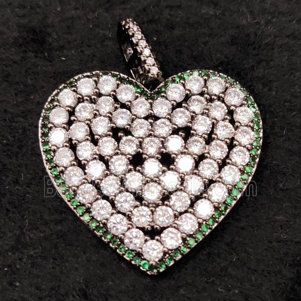 copper heart pendant pave zircon, black plated