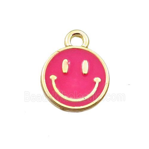copper emoji pendant with red enameled, smile face, gold plated