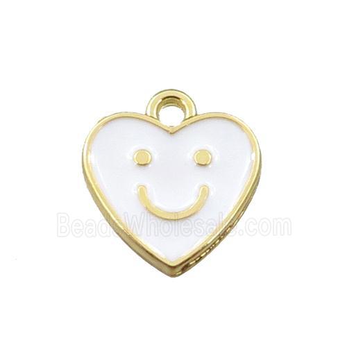 copper emoji pendant with white enameled, heart, smile face, gold plated