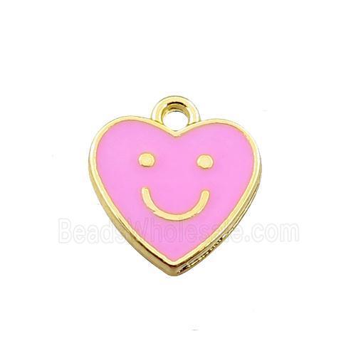 copper emoji pendant with pink enameled, heart, smile face, gold plated