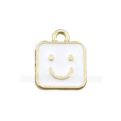 copper emoji pendant with white enameled, smile face, gold plated