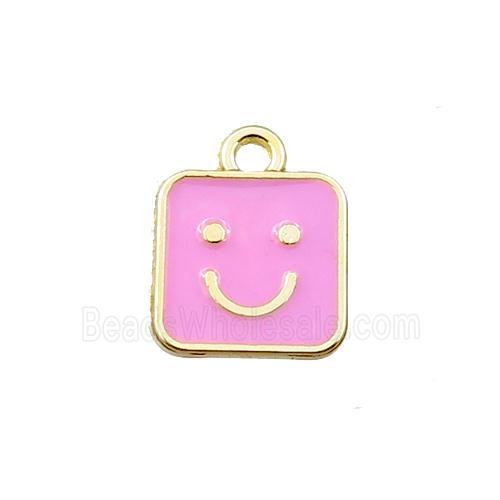 copper emoji pendant with pink enameled, smile face, gold plated