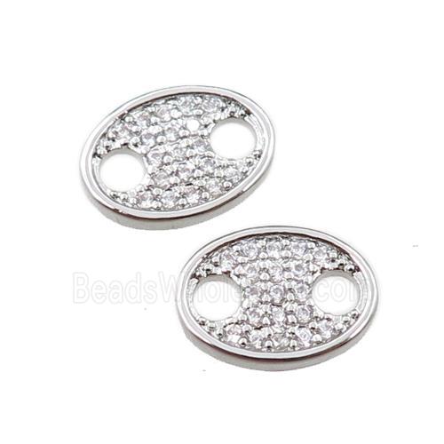 copper oval connector paved zircon, pig nose, platinum plated