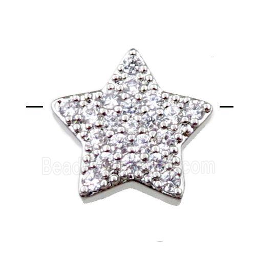 copper star beads pave zircon, platinum plated