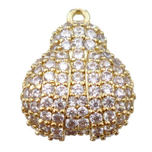 copper Ladybug pendant pave zircon, gold plated