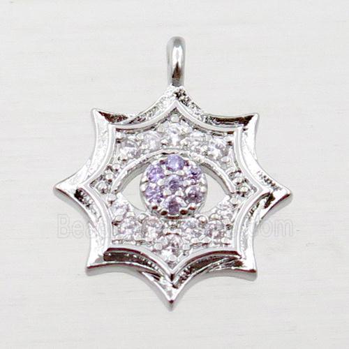 copper cobweb pendant pave zircon, platinum plated