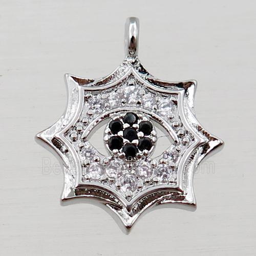 copper cobweb pendant pave zircon, platinum plated