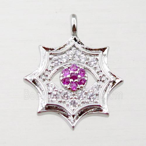 copper cobweb pendant pave zircon, platinum plated