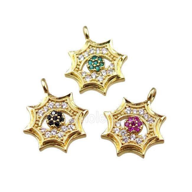 copper cobweb pendant pave zircon, gold plated, mix