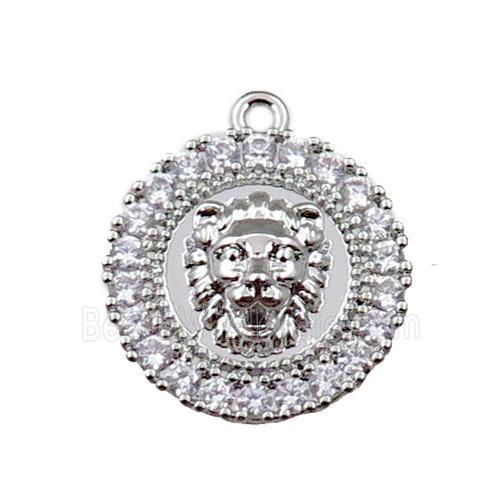copper circle pendant pave zircon with leo, platinum plated