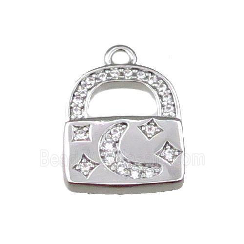 copper Lock pendant pave zircon, platinum plated